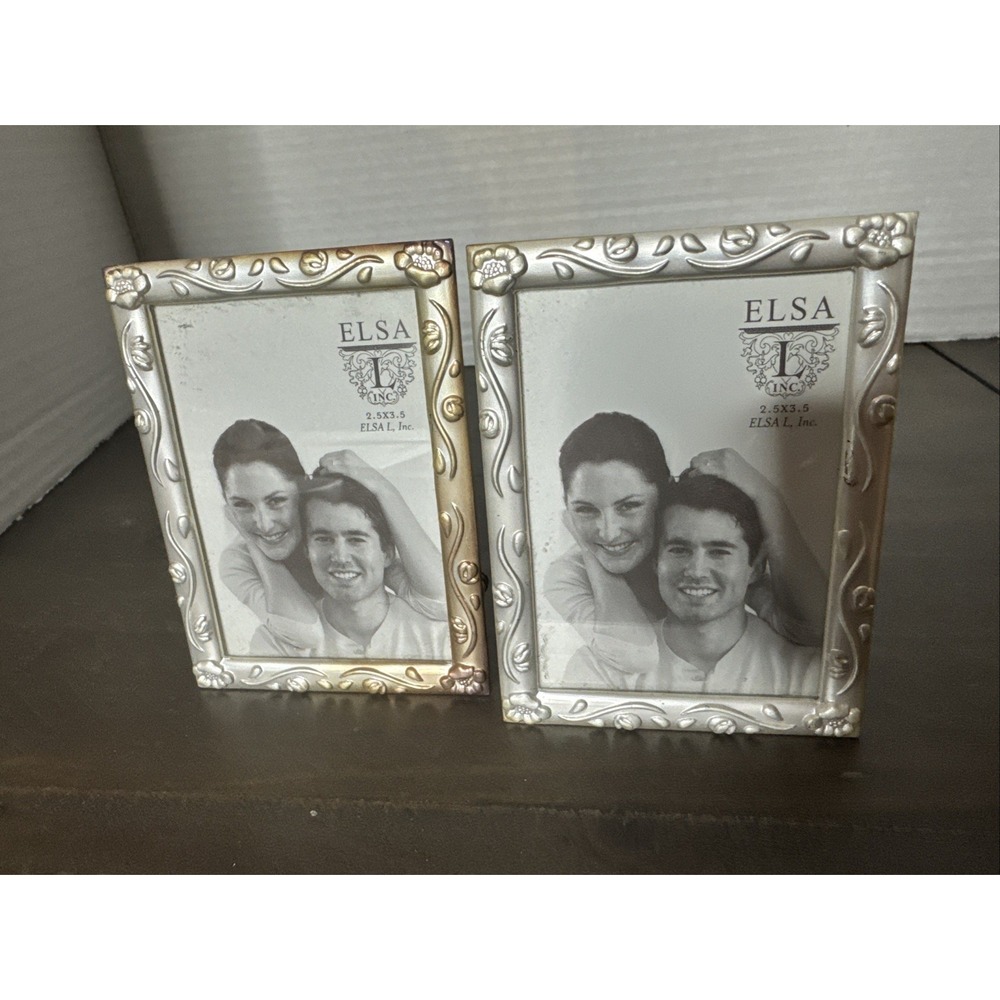 VTG Elsa 2 -2000 Silver ‎ Finish Flower & Vine  2.5" X 3.5"Picture Frame Photo